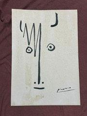 PICASSO drawing and painting on old paper signed stamped vintage