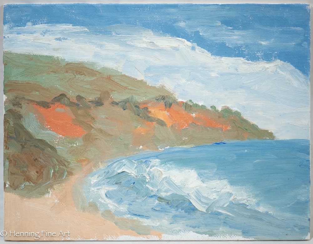 Beautiful Impressionist Oil Painting Crashing Surf Coastal Landscape 7×9″