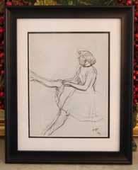 FRAMED EDGAR DEGAS VTG 70’S PRINT OF THE DRAWING SEATED DANCER PULLING UP TIGHTS