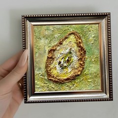 Oyster5 Original Oil Painting Mixed Media Impasto Texture 4x4in Signed OS
