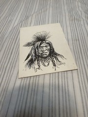 Vivian Lowrey Oil pen and ink sketch of the Native American chief V Lowrey