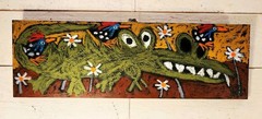 John Sperry Southern Primitive Gator N birds Folk Art Guinea Hens Painting