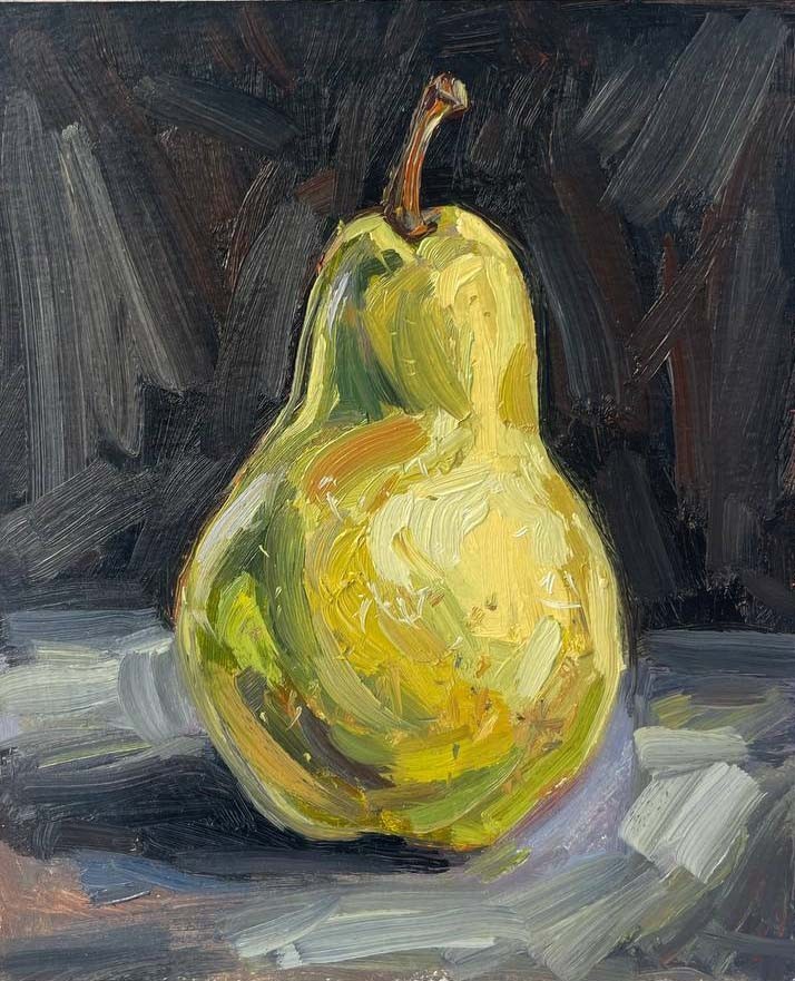 Minimalist Still Life Oil Painting One Pear 6×5 inches Impressionist