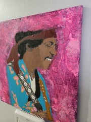 Oil & Acrylic painting ceramic tile 12×12. Jimi Hendrix Portrait Original