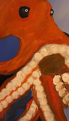 Octopus Contemporary Folk Art Painting 14×11 Canvas Signed Beach House Decor
