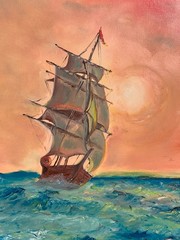 Large Oil Painting on Canvas, Seascape by Serg Graff „Clipper Ship Dream“