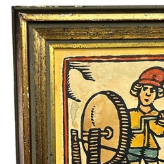 Vntg Catalan Trade Craft Tile Framed 6″ Watercolor Yarn Makers #48 1950s-1960s