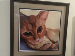 Original oil painting artwork 11 X 14 inches orange tabby cat with baby kitten