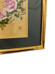 Vintage Two Birds In Roses Silk Batik Painting Watercolor P Chan Peter Signed