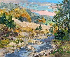Oil painting Carpathian village Ukrainian painter Canvas Framed original art