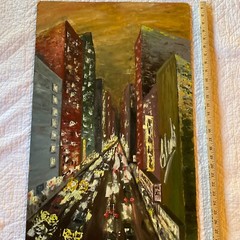 VINTAGE abstract original hand painted PAINTING cityscape landscape mid century
