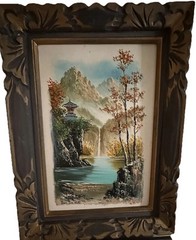 Vintage Set Of 2 SUH JIN HEE Oil Paintings Landscape Autumn Winter Framed Signed