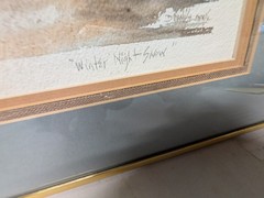 Vintage Watercolor Landscape Painting Signed & Framed Gallery Sticker On Back