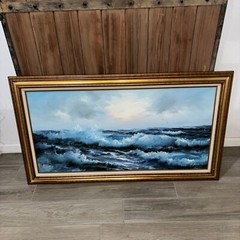 Vintage Signed Original Oil on Canvas Ocean Painting in 55″ × 31″
