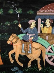INDIAN ROYALTY INDIA ASIAN PAINTING MOGUL ELEPHANT CARAVAN PALACE GUARDS ON SILK