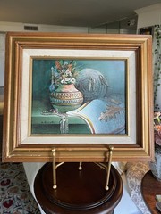 Vintage C Benolt Original Oil Painting Native American Pottery Still Life Framed
