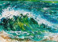 ORIGINAL ACEO Painting OCEAN Beach Waves Ebb Tide Summer Shore Sea Surf ATC ART