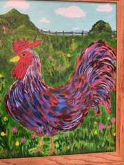 Vibrant Original Nellis Acrylic Painting “Mr. Chicken” Rooster 11” X 14” Framed