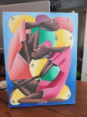 Laurent Casimir Haiti Artist (1928-1990) Oil Painting on Denim 12 x 16” Signed
