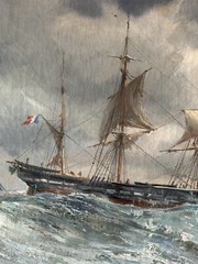 ANTIQUE 19TH CENTURY FRENCH IMPRESSIONIST OIL PAINTING OLD SEASCAPE SHIP BOAT