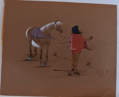 JONNY HAWK JOHNSON SCOTT ORIGINAL PAINTING SEMINOLE/CREEK „I Don’t Know…“
