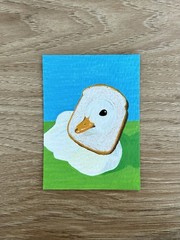 ACEO Original Painting Bread Duck By Mari Art Acrylic Marker On Paper 2.5 x 3.5