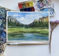 Original watercolor Art Yosemite National Park painting Mountain Landscape Art