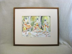Vintage Female Flamenco Dancers, Watercolor Painting, Framed Original
