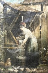 ANTQ Mid-19th C Original European School O/C „Peasant Woman By The Well“, Signed