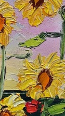 Ear of Wheat, Round Original Painting Sunflowers Poppies Wall Art Handmade 6.3in