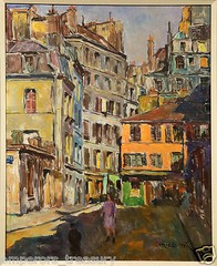 European Street Scene Oil Painting signed Pal Fried (American/Hungarian)
