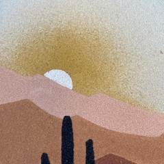 Vintage Sand Painting On Board Signed Sunset