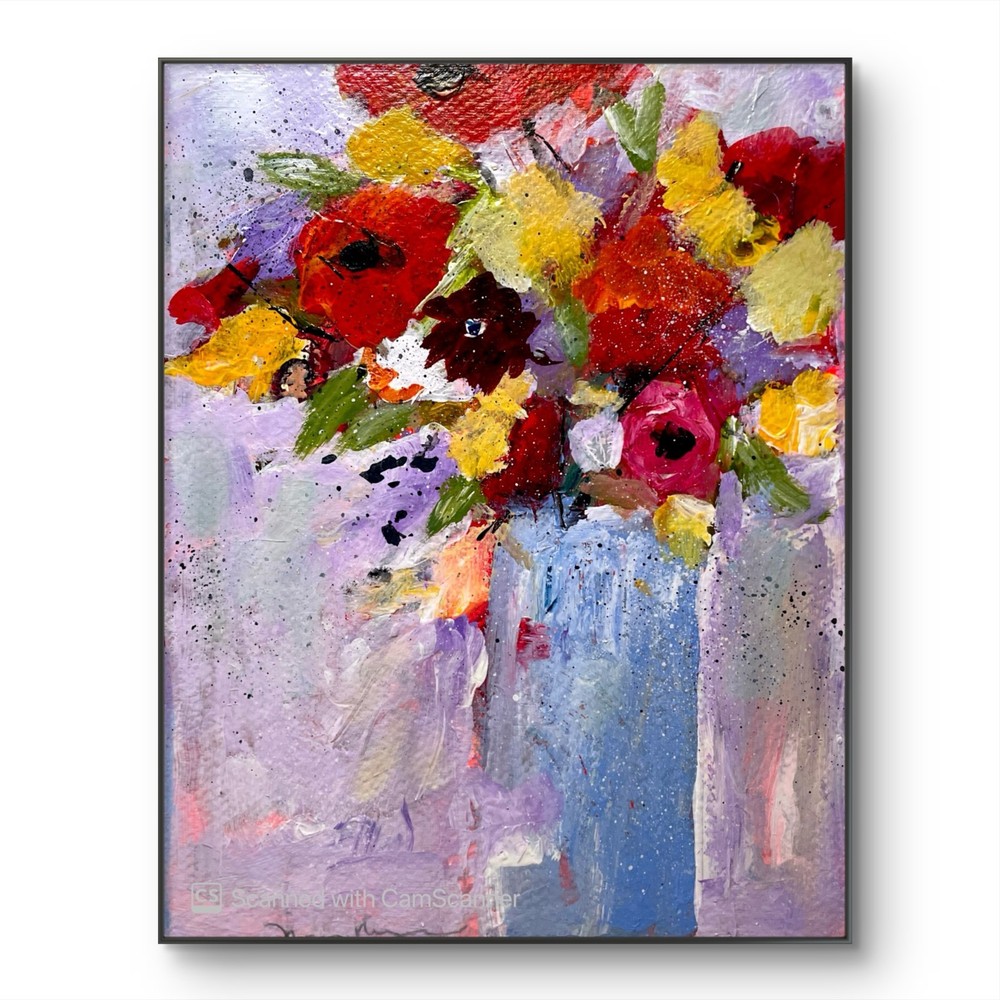 Mary Myers Original Abstract Expressionism Flowers on 8×10 Wood Signed Art