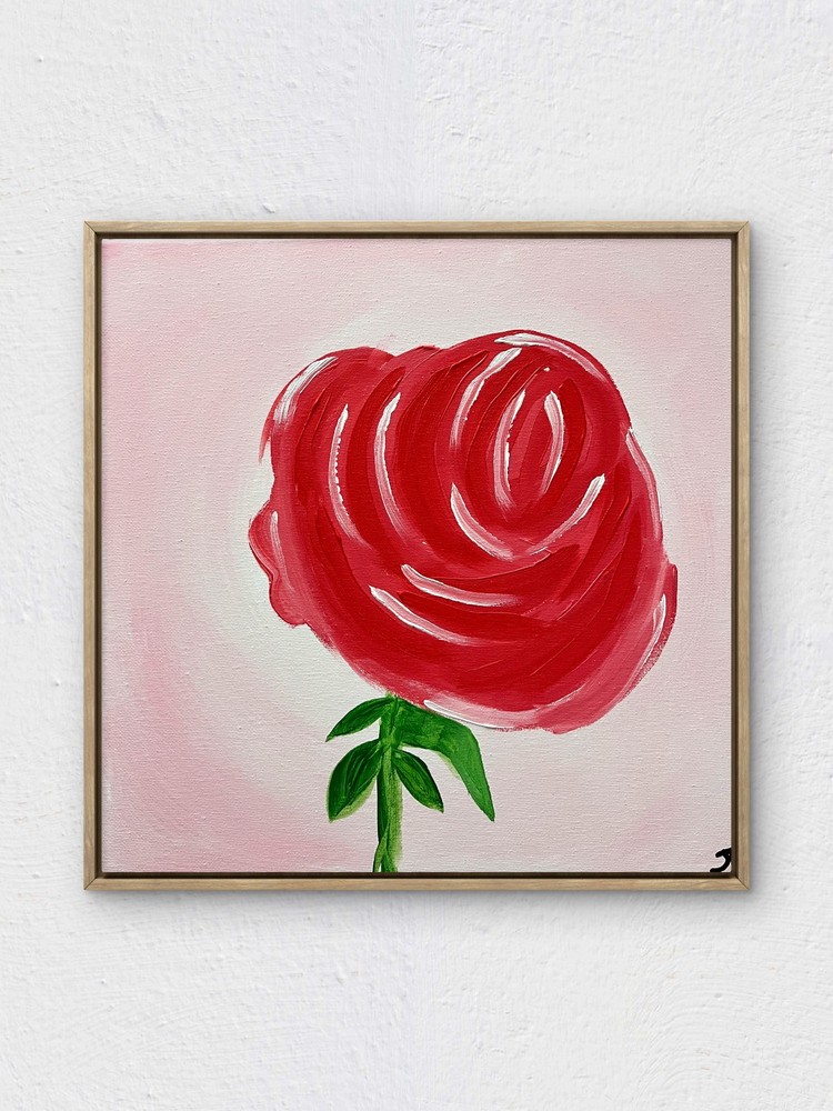 RiverRunArt Original Botanical Acrylic 12×12 Flowers Canvas Red Dramatic Wall Ar