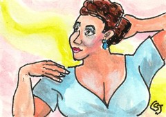 ACEO Original Woman Painting Watercolor & Ink Art signed by CS Jackson