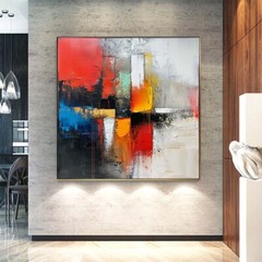 Abstract Wall Art Handmade Oil Painting On Canvas Living Room Red city 31in