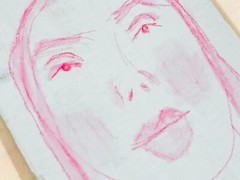 Woman Portrait Painting 4×6 Pink Naive Original Art Expressive Miz Katie