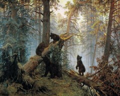 Decor Bear in Forest Landscape Oil painting Wall art HD Giclee Printed on Canvas
