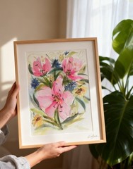 Original Signed Watercolor Painting. Floral. Roses. Pink. Wall art. Bouquet.