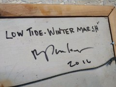 Oil Painting Low Tide Winter Marsh Signed 9×12″ Ocean Nautical