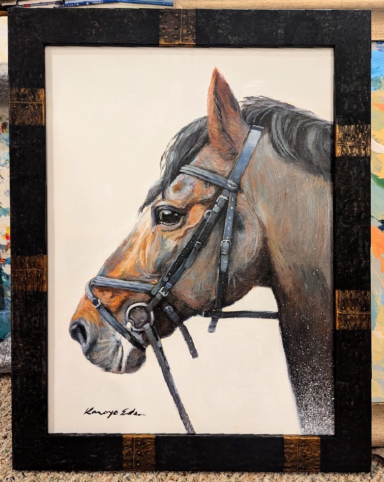 Horse art painting medium sized framed original acrylic on Canvas. 22in x 28in