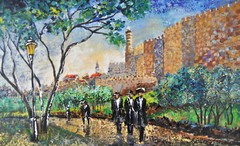 Vibrant Large Original Painting By Shaul Kosman 24″ x 40″ Jerusalem Old City