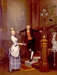 Oil painting paul peel – toll if you please – young man and girl in room canvas