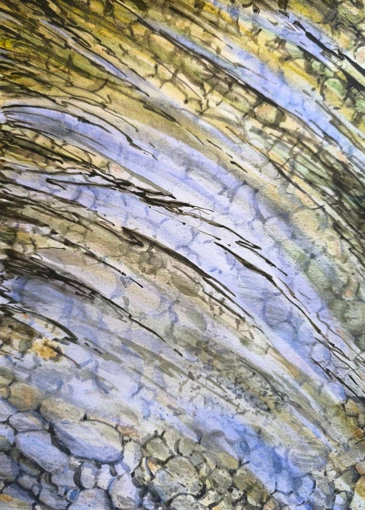 Original Arts Painting Landscape COLORFUL STONES REFLEX WATER Seascape Signed A4
