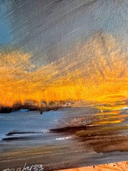 Original Signed 11×14 Abstract Ocean Sunset Acrylic Art Canvas Home Decor A146