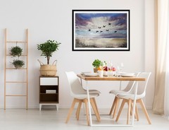 DUCKS FLYING Original Modern Artwork Painting Landscape GEESE FLYING Art Gift A4