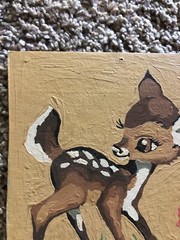 Bambi Fawn Painting Small Vintage Wall Decor Kids Room Baby Nursery Brown Green
