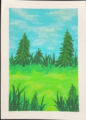 ACEO Original Trees Forest Summer Field Sky Miniature Painting OneCraftyLady