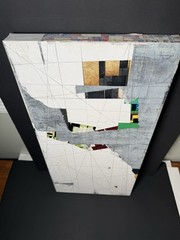 C. Beck Original Collage Geometric Painting On Canvas Signed 24×12 RARE