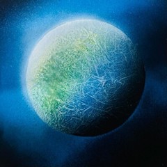 Azure Tranquility – Handcrafted Spray Painted Planet Art on Paper